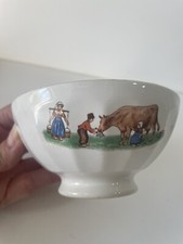 petit bol ancien côtelé décor de vache enfants porteuse de lait Collection Déco
