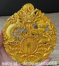 Vieux Copper chinois gilt Feng Shui Dragon Eight Diagrams token