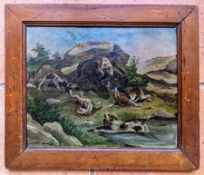 Peinture XIXème Sanglier &