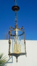 Lanterne vintage en verre gravé bronze laiton 3 lumières-