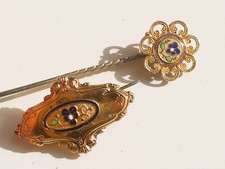 LOT / 2 BEAUX BIJOUX REGIONAUX ANCIENS XIXème en Plaqué or / FLEUR PENSEE EMAIL