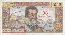 5000 F Henri IV surchargé 50 NF du 5-3-1959 FAY 54.02 Alph. Q.100