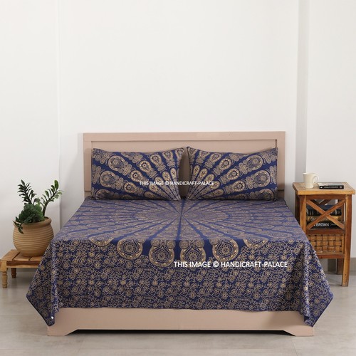 Luxe bleu coton - or, imprimé