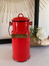 425⚜️ Ancien Pot à Lait en Tôle Émaillée Couleur Rouge Vintage Hauteur 28 Cm