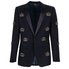 DOLCE & GABBANA Veste Blazer En Laine Cristal Baroque Bleue 46 S