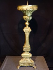 Grand pique cierge d'église ancien 19 siècle XIX en laiton repoussé 2