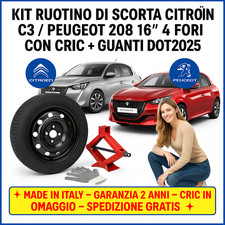 Kit De Roue De Secours Citroën C3 / Peugeot 208 16” 4 Trous Cric Gants Dot2025