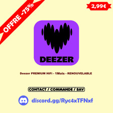 ACTIVATION ABONNEMENT DEEZER PREMIUM Hi-Fi - 1 MOIS - RENOUVELABLE
