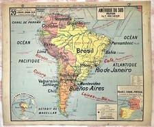 🌎Ancienne carte scolaire Vidal-Lablache 20, 1930 - Amérique du sud