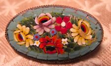 BROCHE ancienne ROSES en MICRO-MOSAÏQUE TESSELLES VERRE ITALIE 1900-1920