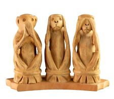 Statuette Singes de la Sagesse en Bois - Artisanat Indien  9 cm - 9806