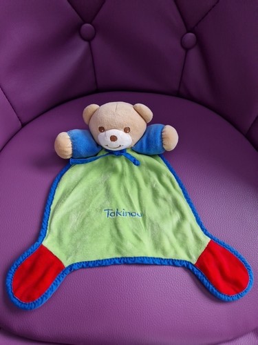 Doudou ours plat vert rouge - doudou,