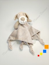 Doudou Plat/Mouchoir Carré Chien Beige Blanc Côtelé Attache Tétine - La Galleria