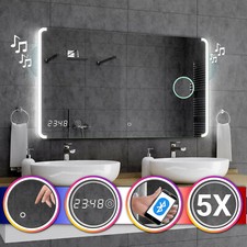 Miroir Salle De Bain Lumineux LED Seattle INTERRUPTEUR HORLOGE BLUETOOTH F03