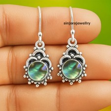 Boucles d'oreilles pendantes argent sterling 925 pierre précieuse coquille...