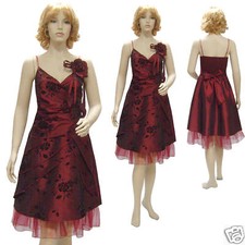 Robe soirée TAFFETAS Bordeaux Fleurs Noire Taille 36/38