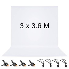 3 x 36 M Toile de Fond Fond Blanc avec 8 Clips Anti-Plis 100% Polyester Pliab...