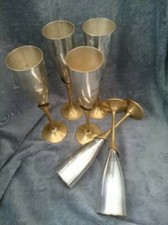 Lot de 6 Flûtes à champagne vintage en métal argenté et laiton