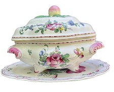 Hand Painted French Vegetable Tureen Henri Chaumeil 1920 Luneville Grannycore