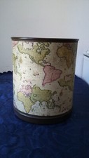RARE ANCIENNE POUBELLE CORBEILLE PAPIER MAPEMONDE TOLE FER VINTAGE POLYCHROME 70