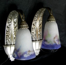 paire d'appliques art déco en bronze argenté Muller frères Lunéville