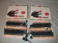 Vtg NEW IN BOXES CHRISTMAS MINIATURE STRING RED GREEN END-TO END 100 LIGHT SETS