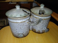 Superbe double pot à Olives en grès Poterie de Verneuil  Années 70