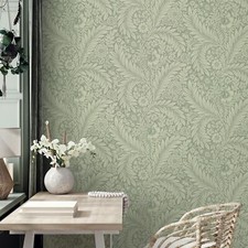 Papier Peint Florence Feuille Belgravia Vert 720 Motif Floral Intriqué Rayures