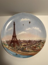 Grand Plat Porcelaine Tour Eiffel Paris 1900 Assiette Tableau Bertin Tissier
