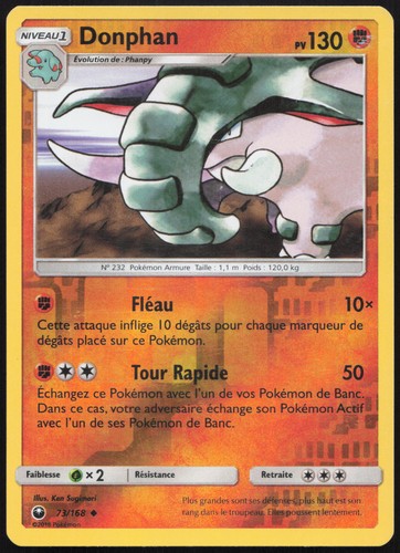 Carte pokémon donphan - carte, 73/168