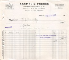 FACTURE 1937  DORMEUIL FRERES