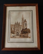 Aquarelle signée Barday Senlis la cathédrale première moitié XXème