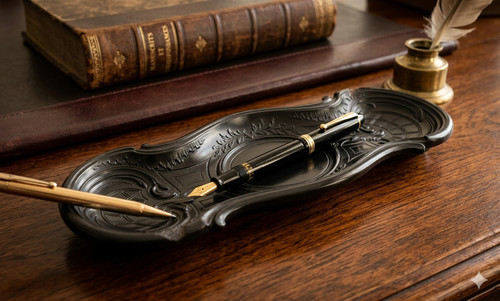 Grand plumier ancien noir - noir, 27cm