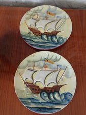 Lot De 2 Assiettes Murales En Céramique Anciennes A Décor De Voiliers 23 Cm