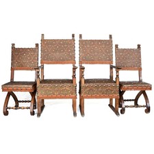 Salon de style Renaissance en noyer et cuir de Cordoue