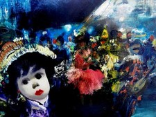 CALOGERO Jean(1922-2001)"Enfant et l'Arlequin au carnaval" Huile s/ toile 1949-3