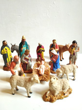 ANCIENNE CRÈCHE DEVINEAU SANTONS TAILLE 3 SOCLES MARRONS 14 PIÈCES