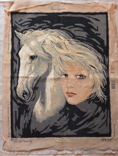 Vintage Woman with White Horse Royal Paris  Completed  Cross Stitch Needlepoint