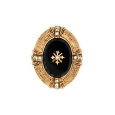 Broche Néo-Victorienne Vintage Années 1930-1950 Métal doré, Agate Noire & Strass