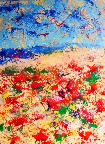 Champs coquelicots paysage - coquelicots,