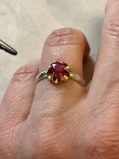 RUBIS VÉRITABLE, OR ROSE 14K ARGENT, SPLENDIDE ANCIENNE BAGUE SOLITAIRE