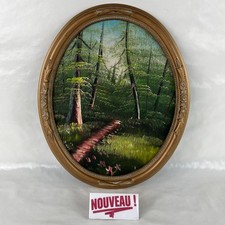 ➜TABLEAU OVALE peinture à l'huile paysage chemin forestier/forêt arbres nature