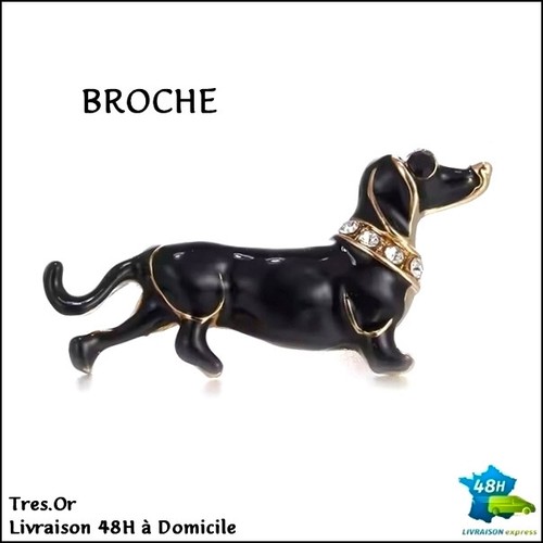Broche teckel noir strass - teckel, &