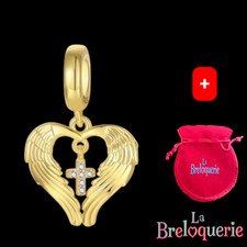 Charm coeur et croix  - Pour bracelet PANDORA - Argent Sterling 925. + pochette