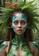 Photo A4 femme forêt au maquillage vert organique – 623