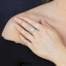 Diamant Starburst Bague 14K Blanc or Taille 5.5 Naturel Cocktail Jarret Fendu