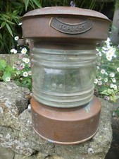 ANCIEN FANAL LANTERNE DE BATEAU PENICHE  ÉLECTRIFIÉE LENTILLE FRESNEL TOPLICHT