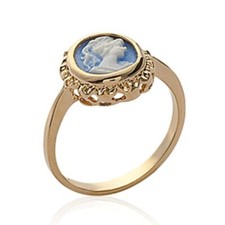 Bague camée femme - plaqué or jaune 18 carats - ronde fond bleu