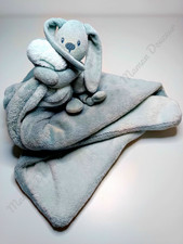 Doudou Plat/Couverture Lapidou Lapin Bleu Clair/Vert D'eau Attache Tétine Nattou