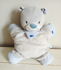 Bout'chou doudou ours rayé bleu col baleine